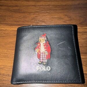 Polo by Ralph Lauren Black Leather Card Holder with Bear Motif